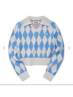 KIRSH Argyle Check Knit Cherry Sweater V-Neck Collar Like New Sz 1 / US Small 4